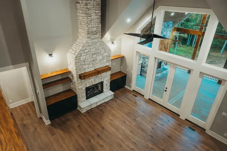 Great room stone fireplace - Cole Construction custom home